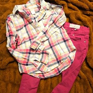 Plaid Kids Shirt W/stretch Jeans 💕